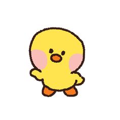 a small yellow bird with pink ears sitting on top of it's back legs