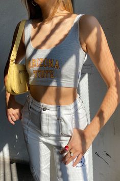 Our scoop neck crop top is so easy to dress up or dress down! About the style: - Fully lined with two layers of cotton spandex for extra support - 95% Cotton, 5% Spandex Colorado Boulder, Black Tube Tops, Vinyl Logo, White Tennis Skirt, Logo Application, Scoop Neck Crop Top, Arizona State University, Arizona State, Gameday Outfit