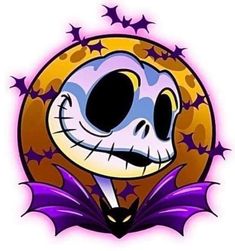 an image of a cartoon skeleton with stars around it's neck and the moon in the background