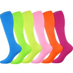 PRICES MAY VARY. Quality material: our neon knee thigh high socks are made of quality cotton, soft and comfortable to the touch, safe to the skin, can be worn for a long time; The socks are exquisite in workmanship, which can fit the legs better Package included: you will receive 6 pairs knee thigh high socks in vivid colors, each color shows vitality and youth, can be matched with different styles of clothes, make you stand out in the crowd, sufficient quantity to meet your daily replacement ne Skate Socks, Striped Knee High Socks, Over The Calf Socks, Neon Stripes, Socks For Women, Thigh High Socks, Black Knees, Striped Socks, Roller Skate