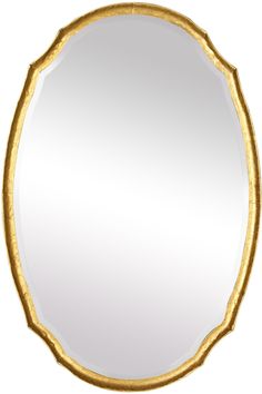 a round mirror with gold trim around it