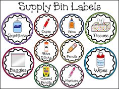 the labels are labeled in different colors and sizes to describe what items they have on them