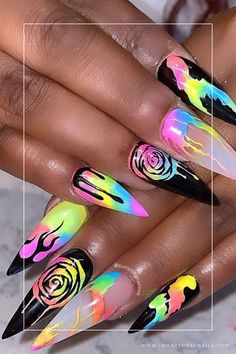 rose nails designs Neon Nail Designs, Neon Rose, Neon Nails