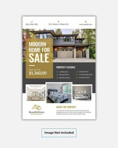 the real estate flyer is shown with an image of a home for sale on it