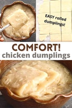 this is an easy recipe for comfort chicken dumplings that are ready in just 30 minutes