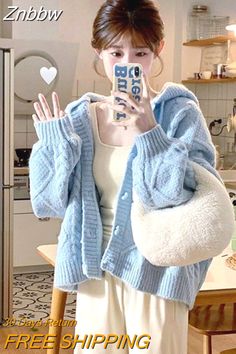 Shipping: Worldwide Express Shipping AvailableDelivery time: 🚚7-15Days Fast ShippingReturns: Fast refund,💯100% Money Back Guarantee. Knitted Light Blue Outerwear For Fall, Light Blue Knitted Outerwear For Fall, Warm Casual Cardigan, Light Blue Knitted Long Sleeve Outerwear, Cozy Blue Soft Knit Outerwear, Blue Hooded Cardigan For Spring, Blue Knit Winter Outerwear, Blue Hooded Winter Cardigan, Cozy Blue Sweater Coat For Winter