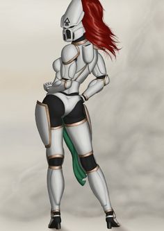 a woman with red hair and white armor