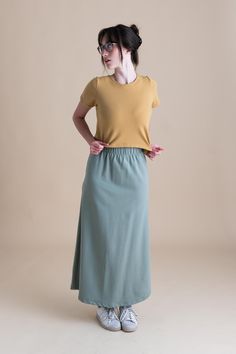 The Lounge Maxi Skirt is both flattering and simple, this skirt is a fantastic way to lounge or it can be dressed up and taken out for dinner or work. It travels well, and looks great with our crop tees and cardigans. Our Lounge Collection features the softest and stretchiest organic cotton French Terry! You can freely move or lounge in long-lasting 95% organic cotton and 5% spandex. Feel completely at ease in soft earth tones, 4-way stretch, and fabric that is just so flattering for all bodies.