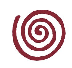 a red and white spiral design on a white background