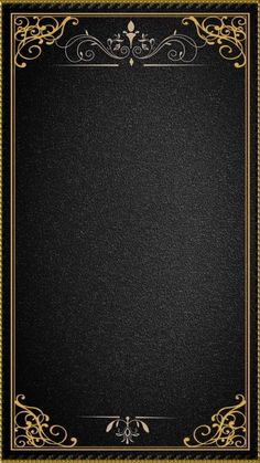 a black and gold background with an ornate border