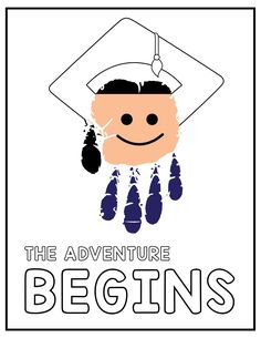 the adventure begins poster with a smiling man in a graduation cap and feathers on his head