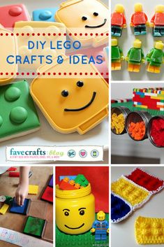 lego crafts and ideas are featured in this collage with images from the book, how to make lego crafts & ideas