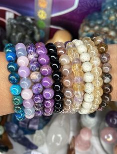 Beaded Bracelets On Wrist, 8mm Beads Bracelets, Bead Bracelets Crystal, Crystals Beaded Bracelets, Beaded Crystal Bracelets Aesthetic, Bracelets Crystal Beads, Beaded Bracelets Crystal, Pretty Bracelets Bead, Bracelet Ideas Crystal Beads