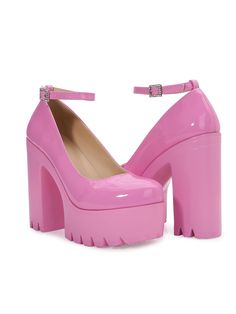 PRICES MAY VARY. Shaft measures approximately Ankle from arch This kind of Pink Barbie platform pumps for women is made of matte leather, comfy, stylish and glaring. The heel height of chunky platform heels for women is 14 cm/5.51", platform height is about 5.5 cm/2.16". If you have any size problems, please contact us to know about this. For many occasions: Rhinestone sandals is perfect for all occasions, a shiny with stylish temperament. It perfectly suitable for party, travel and office, wedd Pink Chunky Heels, Punk Shoes, 파티 드레스, Ankle Strap High Heels, Super High Heels, Platform Heels Chunky, Ankle Strap Pumps, Strap Pumps, Patent Leather Heels