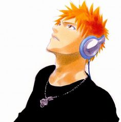 a man with orange hair wearing headphones