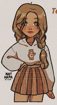 a drawing of a girl with long hair wearing a school uniform and holding her hands on her hips