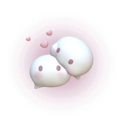 two white pillows with pink hearts floating in the air next to each other on a light pink background