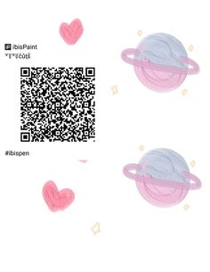 the qr code for two hearts is shown in pink and blue, as well as an image of saturn