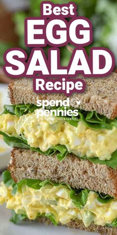 the best egg salad recipe with spinach and feta cheese on toasted bread