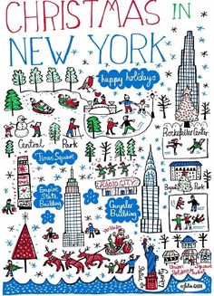 a christmas card with the words, merry new york in blue and red on it