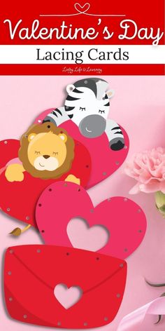 valentine's day lacing cards with zebras and giraffe on them