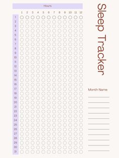 a printable sheet with the words sleep tracker on it and numbers for each month