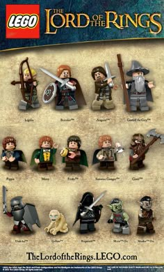 the lord of the rings lego minifigurs are shown in this image, with instructions