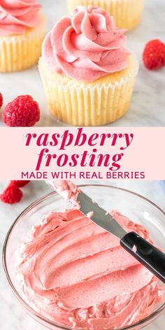 raspberry frosting made with real berries in a glass bowl