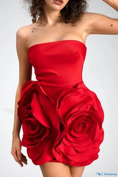 Three-Dimensional Flower Mini Dress by Spinelli Big Flower Dress, Stunning Dresses Short, 3d Flower Dress, Flower Mini Dress, Red Flower Dress, Short Red Dress, Red Rose Dress, Short Cocktail Dresses, Natural Hair Removal