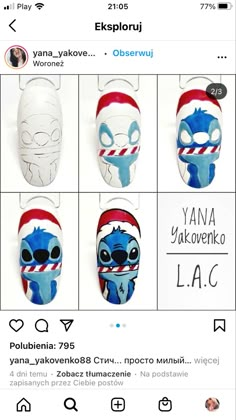 Lilo And Stitch Christmas Nails, Olaf Nails Designs, Stitch Nail Art, Step By Step Christmas Nail Art