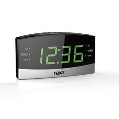 an alarm clock with green numbers on the front and back sides is shown in this image