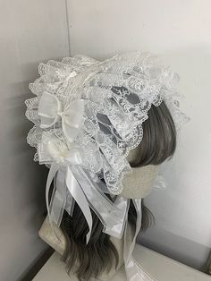 The price is for a hairband only, others are not included. White Gothic Costume Accessories, Frilly Headband, Adjustable White Harajuku Style Headband, White Harajuku Style Hair Accessories, Light Goth, Black Gothic Headband, Lace Hairband, White Gothic, Pastel Jewelry