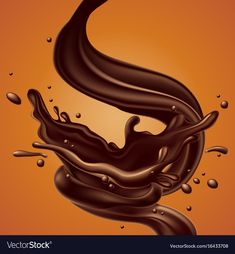 chocolate liquid splashing into the air on an orange background