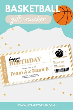 a basketball ticket with the words happy birthday on it and an image of a basketball ball