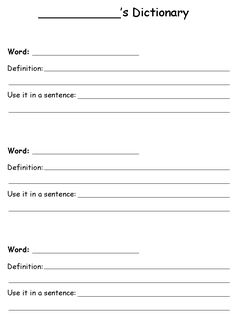 a printable worksheet for the word's dictionary