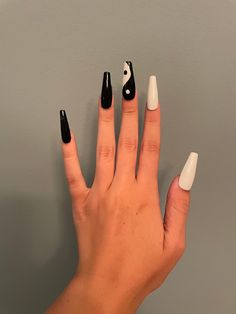 Yin and Yang Nails Black and White Etsy Yin And Yang Nails, Etsy Nails, Yin Yang Nails, Square Nails Ideas, Ying Yang Nails, Nails Black And White, Wine Red Nails Acrylic, White And Green Nails, Red Nails Acrylic Square