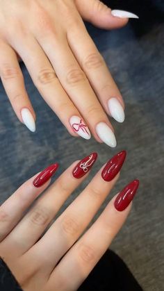 Cherry Wine Nails, Red And White Nails, Bow Nail Art, Wine Nails, Cherry Wine, Girly Acrylic Nails, Going Viral, Nails 2024