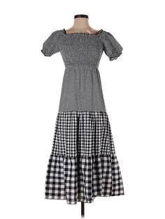 Shein Casual Dress Size: 2 Gray Dresses - used. 100% POLYESTER, Fit & Flare, Square, Checkered/Gingham, Midi/Calf Length, Short sleeves | Shein Casual Dress - Fit & Flare: Gray Checkered/Gingham Dresses - Used - Size 2 Gingham Dresses, Gray Casual Dress, Gray Dresses, Gingham Dress, Gray Dress, Fit & Flare, Casual Dresses For Women, Gingham, Black Gray