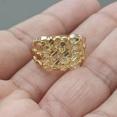 10kt Solid Gold Nugget Ring Weight 3.90 Gram Size 10 Ring Top Size 14.4*13.5 Mm Please Check The Picture Carefully Understand The Size Of Ring Gold Nugget Ring, Gold Nugget, Ring For Men, Mens Accessories Jewelry, Size 10 Rings, Solid Gold, Rings For Men, Mens Accessories, Size 10