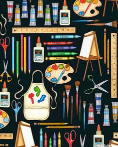 an image of art supplies on a black background