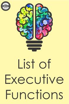 the list of executive functions is shown in this book, which includes an image of a brain