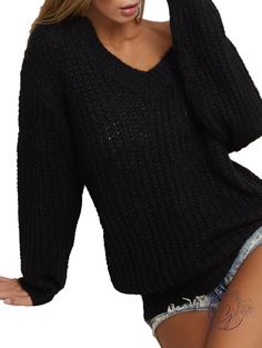 Loose Fit Deep V-Neck Sweater Cute Preppy Outfits, Sweatshirt Outfit, Feeling Good, Loose Sweater, Preppy Outfits, Character Outfits, Black Media, V Neck Sweater, Deep V Neck