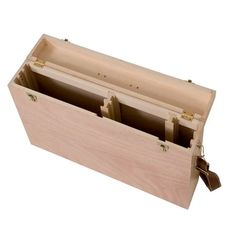 an open wooden box with three compartments