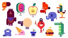 an assortment of colorful cartoon characters