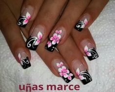 Purple Flower Nail Designs, Korea Nails, French Manicure Nail Designs, Purple Nail Art, Pink Gel Nails, Beauty Nails Design