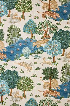 a wallpaper with animals and trees on it