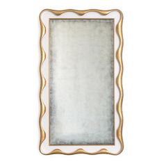 a white and gold framed mirror with an ornate border around the edge, against a white background