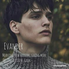 a man wearing a turtle neck sweater with the words evander in front of him