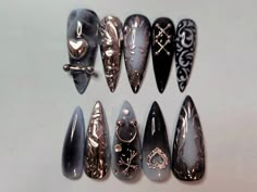 Haunted Chrome Press on Nails Blue Silver Black Long Nails Short Nails Goth Blue Rococo Chrome Details Grunge Glam Fake Nails - Etsy Gothic Chrome Nails, Goth Nails Short Square, Nails Blue Silver, Aura Nail, Press On Nails Blue, Nails Goth, Vampire Nails, Wood Nails