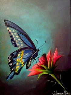 a painting of a butterfly on a flower